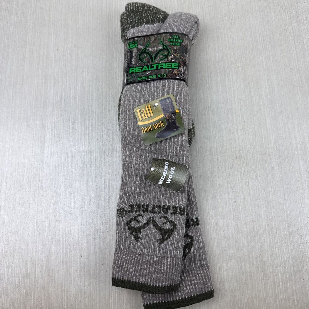 RealTree Tall Boot Sock Mens Shoe Size 9-13 Merino Wool USA Made Hunting Fishing